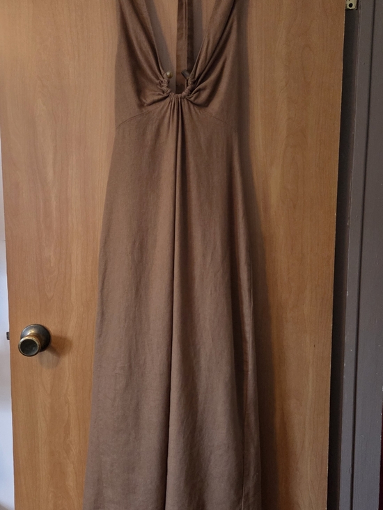 Zara Dresses & Skirts - ZARA Black Label Taupe Backless Maxi Dress with Knotted Front Halter Size M